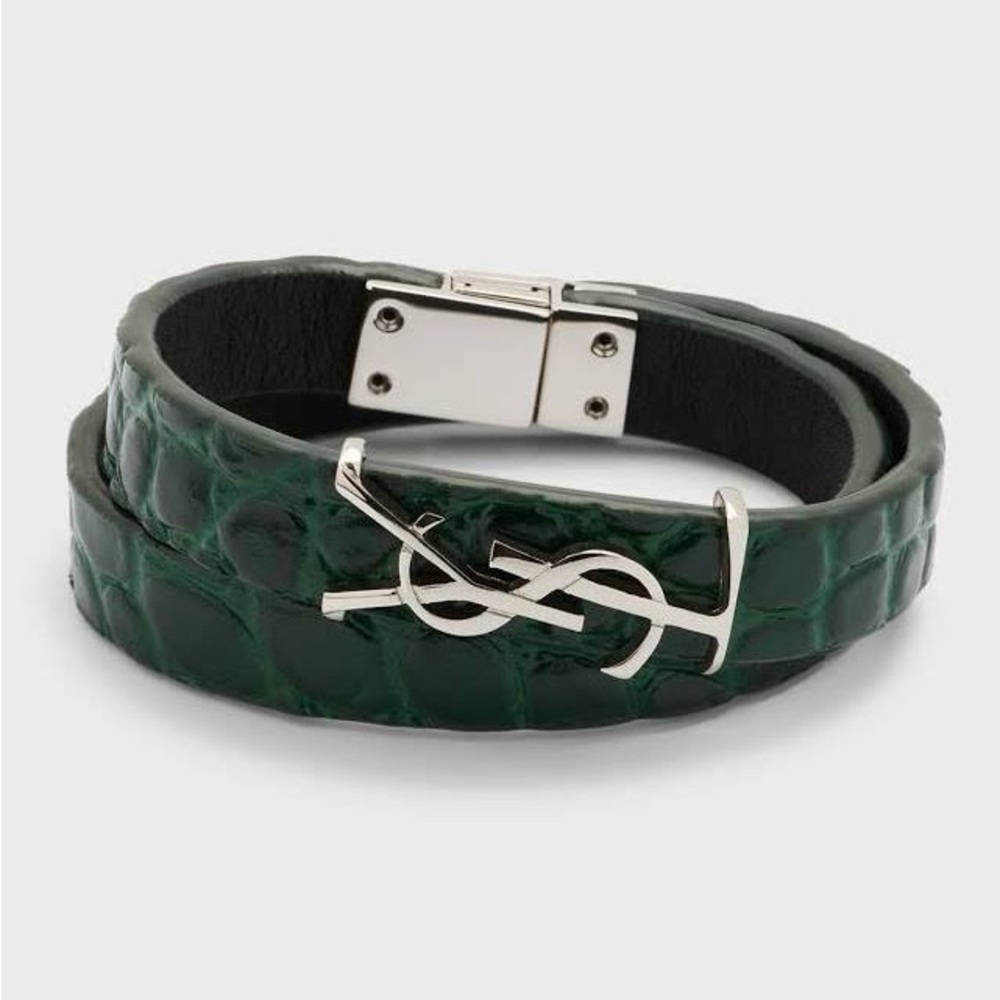 YSL Saint Laurent leather double crocodile wrap bracelet - Picture 5 of 5